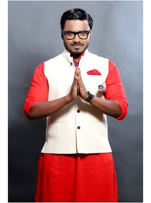 Standing Man Wearing White Nehru Jacket