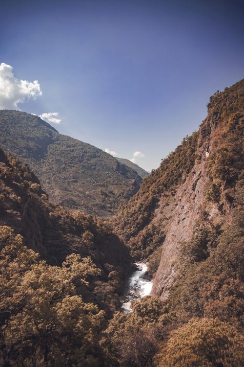 Free Breathtaking view of a mountain valley with a river in Kathmandu, Nepal. Stock Photo
