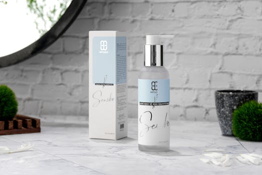 High-quality skincare product with a sophisticated and minimalist presentation in a bright, clean setting.