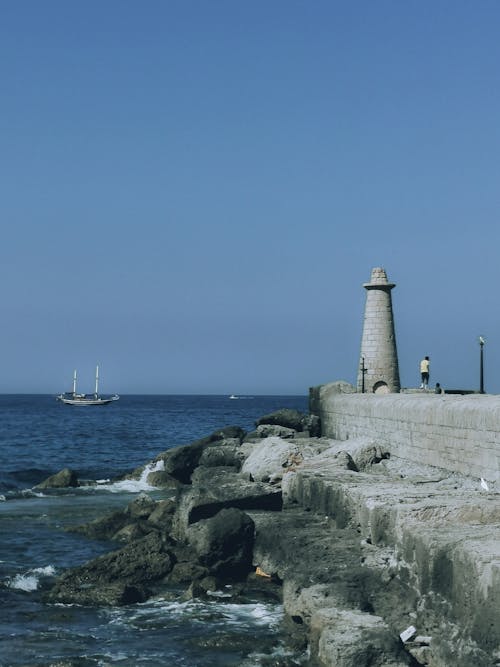 Photos gratuites de ciel bleu, côte rocheuse, mer