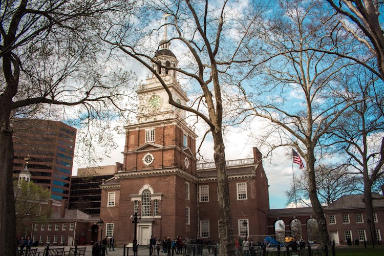 Independence Hall In Philadelphia Under Blue Sky