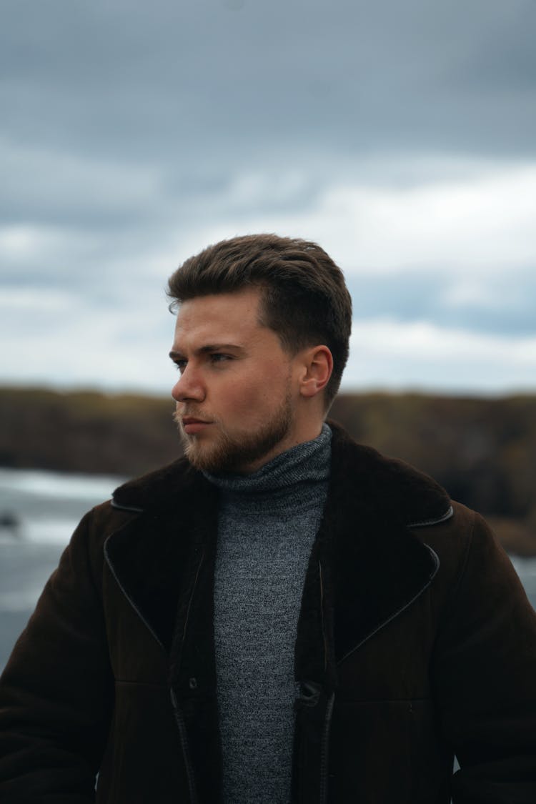 Man In Turtleneck Sweater And Warm Jacket