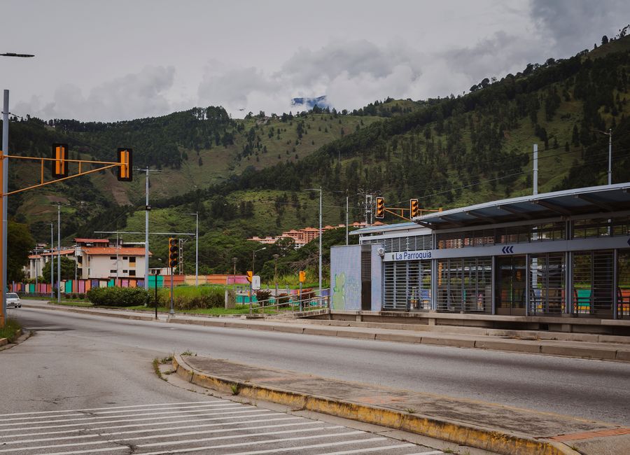 View of La Parroquia tram stop and surrounding hills in Mérida, Venezuela.