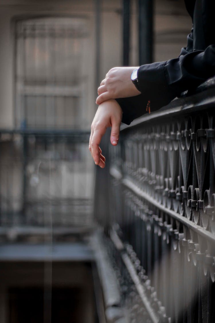 Man Hands Loaning On Handrail