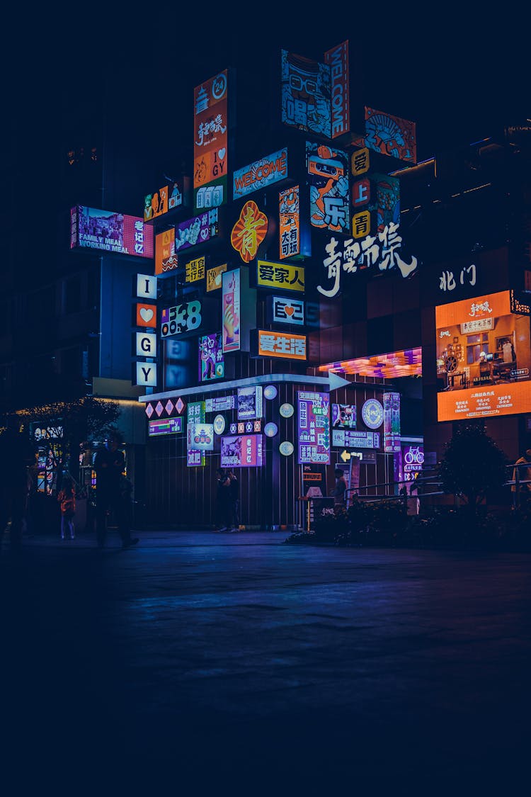 Neon Lights On A Building At Night 