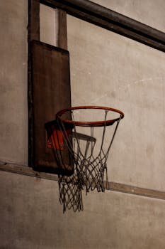 Close-up of a vintage basketball hoop indoors in Istanbul, Turkey.