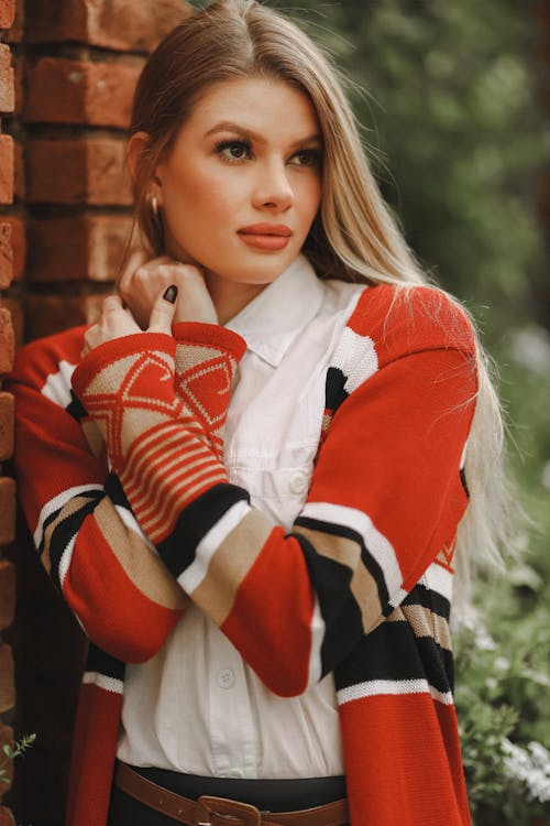 Woman in Red and White Long Sleeve Shirt