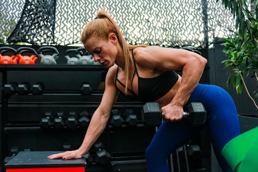 A fit woman lifting weights in a gym setting illustrating determination and strength.