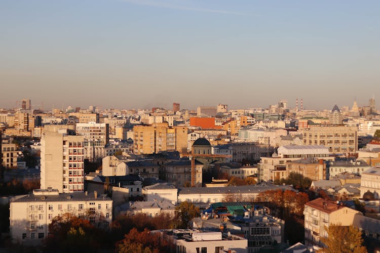 Residential Buildings In City Against Clear Sky