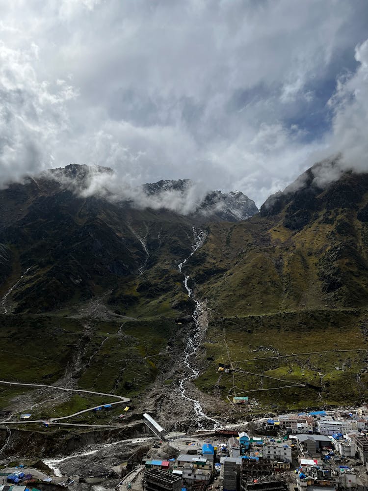 Stream Running Down Mountain Side Towards City