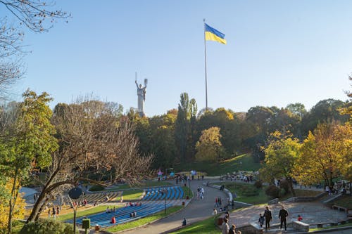 People Relaxing in a City Park in Ukraine 