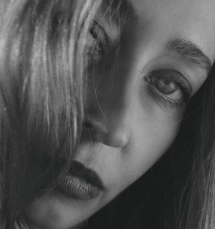 Grayscale Portrait of a Woman's Face