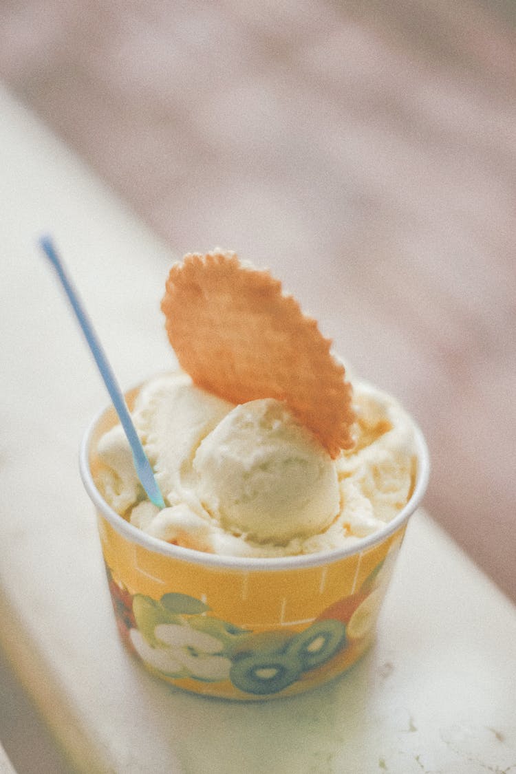 Photograph Of Ice Cream In A Paper Bowl