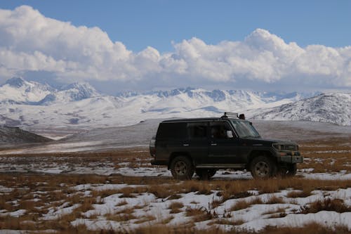 Black Vehicle on Brown Grass Field with Snow