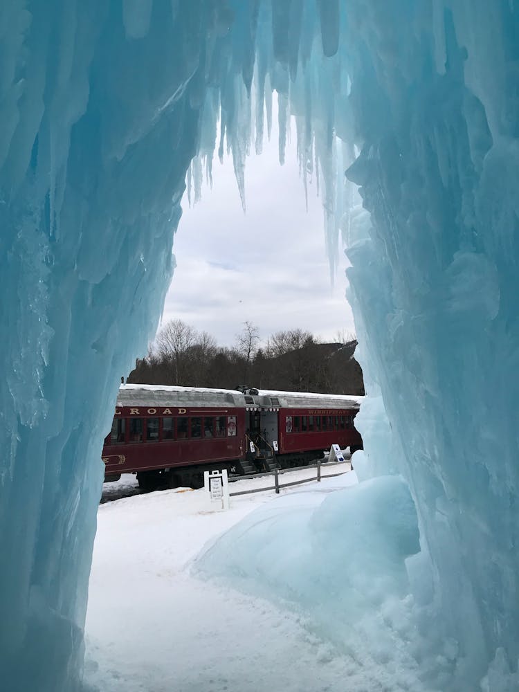 View From Ice Cave On Train On Tracks