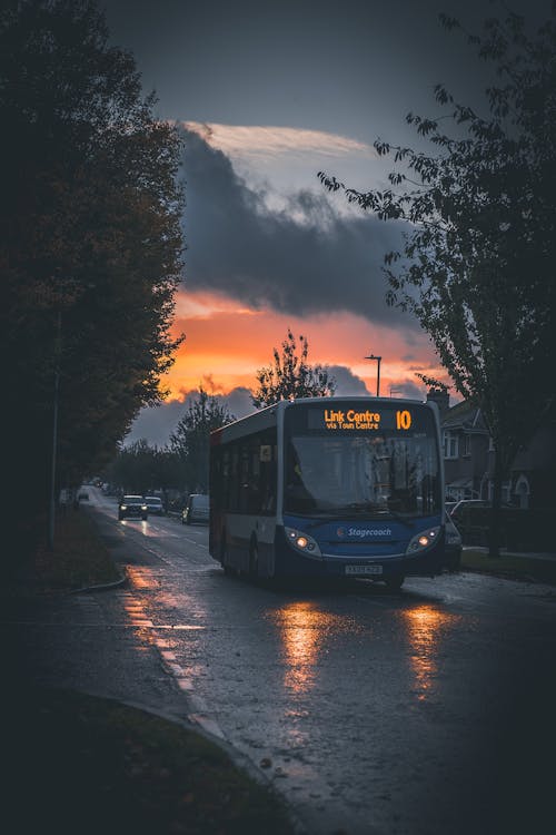 Bus on Street in the Evening