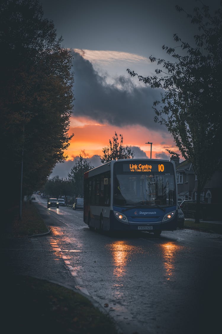 Bus On Street In The Evening