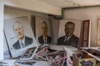 Three Portrait Paintings Men Wearing Black Suit Jackets