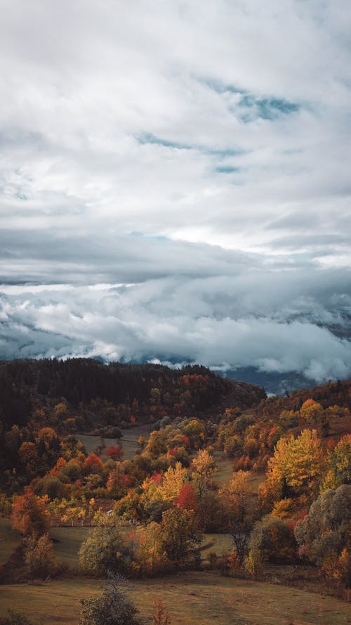 Autumn Landscape with Clouds above the Valley