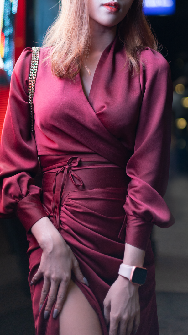 Burgundy lace midi dress