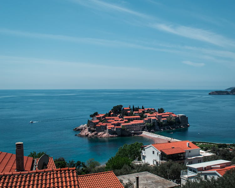 Aerial View Of The Sveti Stefan Beach In Montenegro