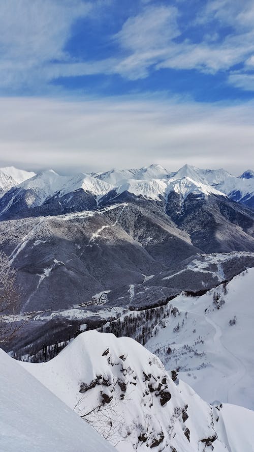 Landscape of Snow Capped Mountains