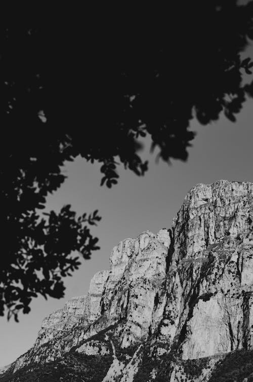 Grayscale Photo of Rocky Mountain