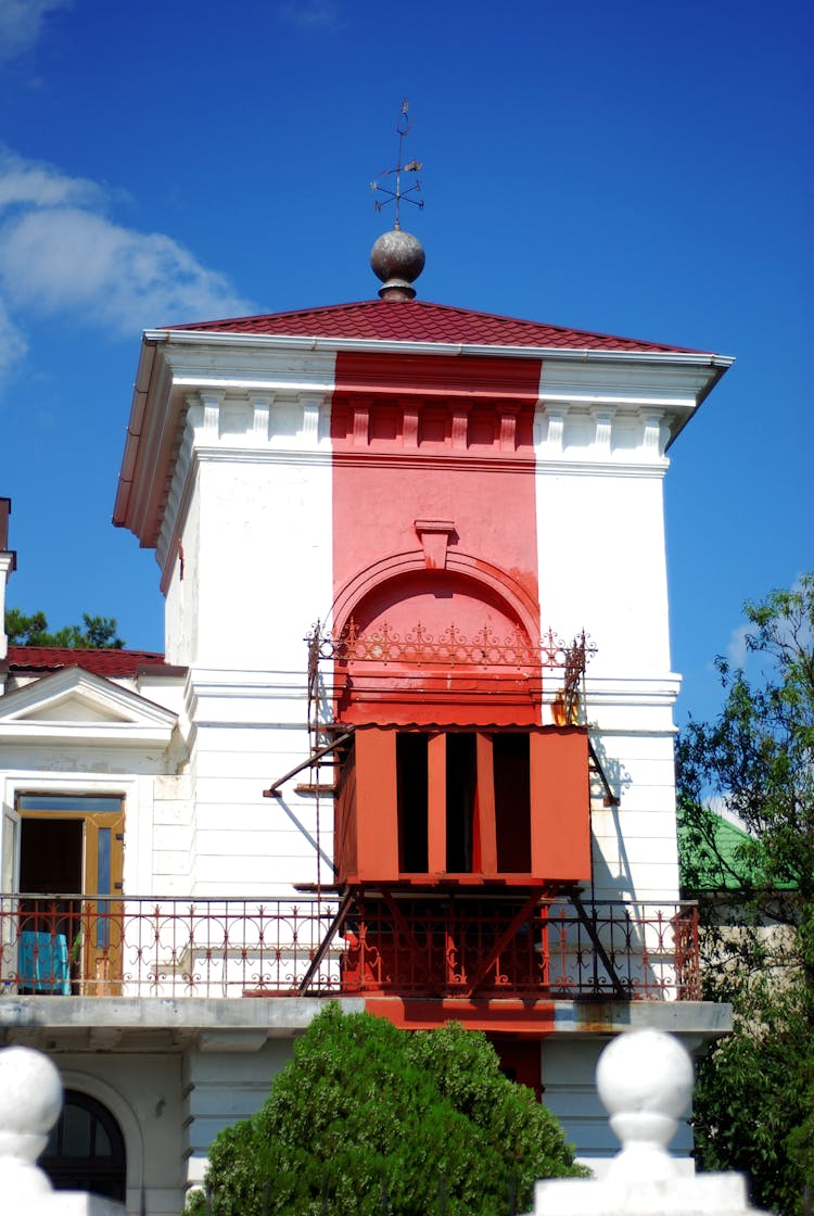 Building Facade Painted White And Red