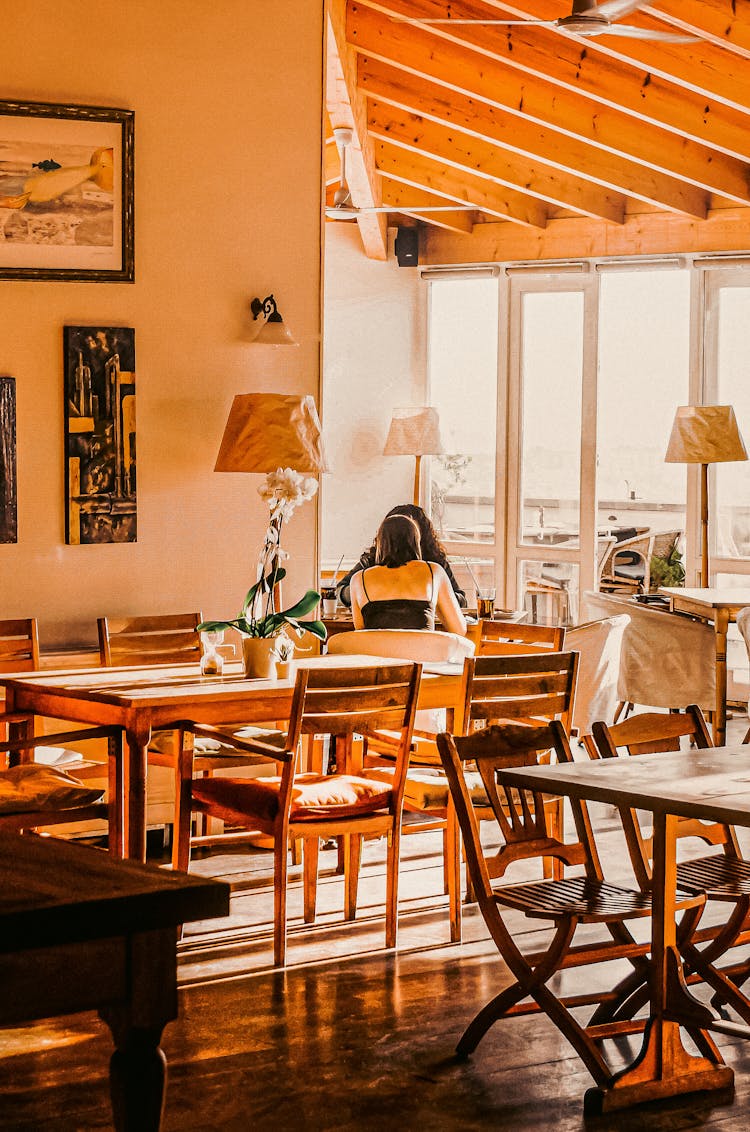 Wooden Furniture In Cafe Interior