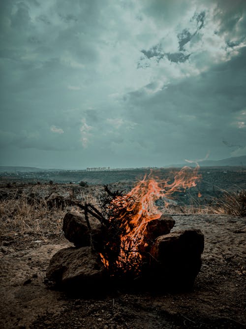 Photo of a Campfire with Rocks