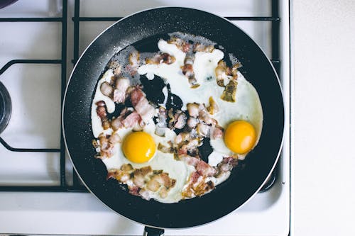 Eggs With Meat in Cooking Pan