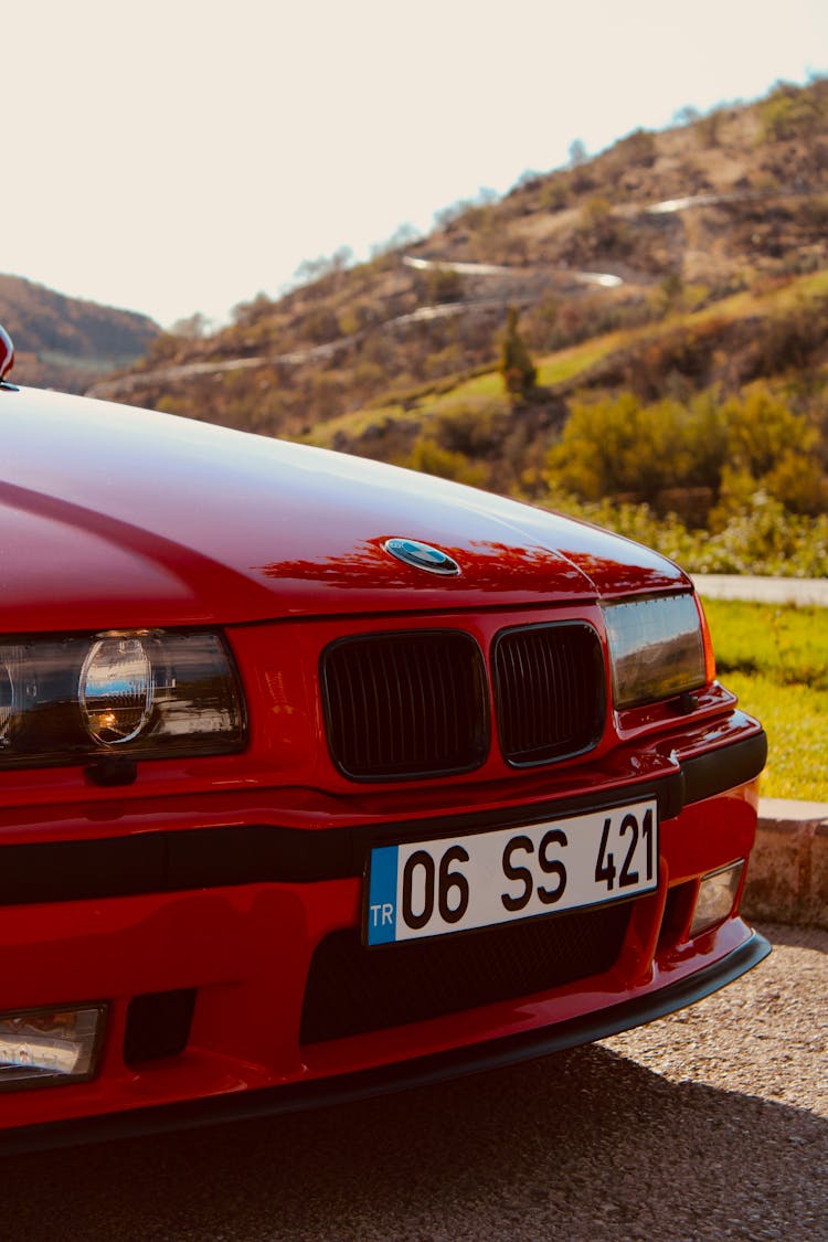 Close Up Shot Of A Red BMW Car