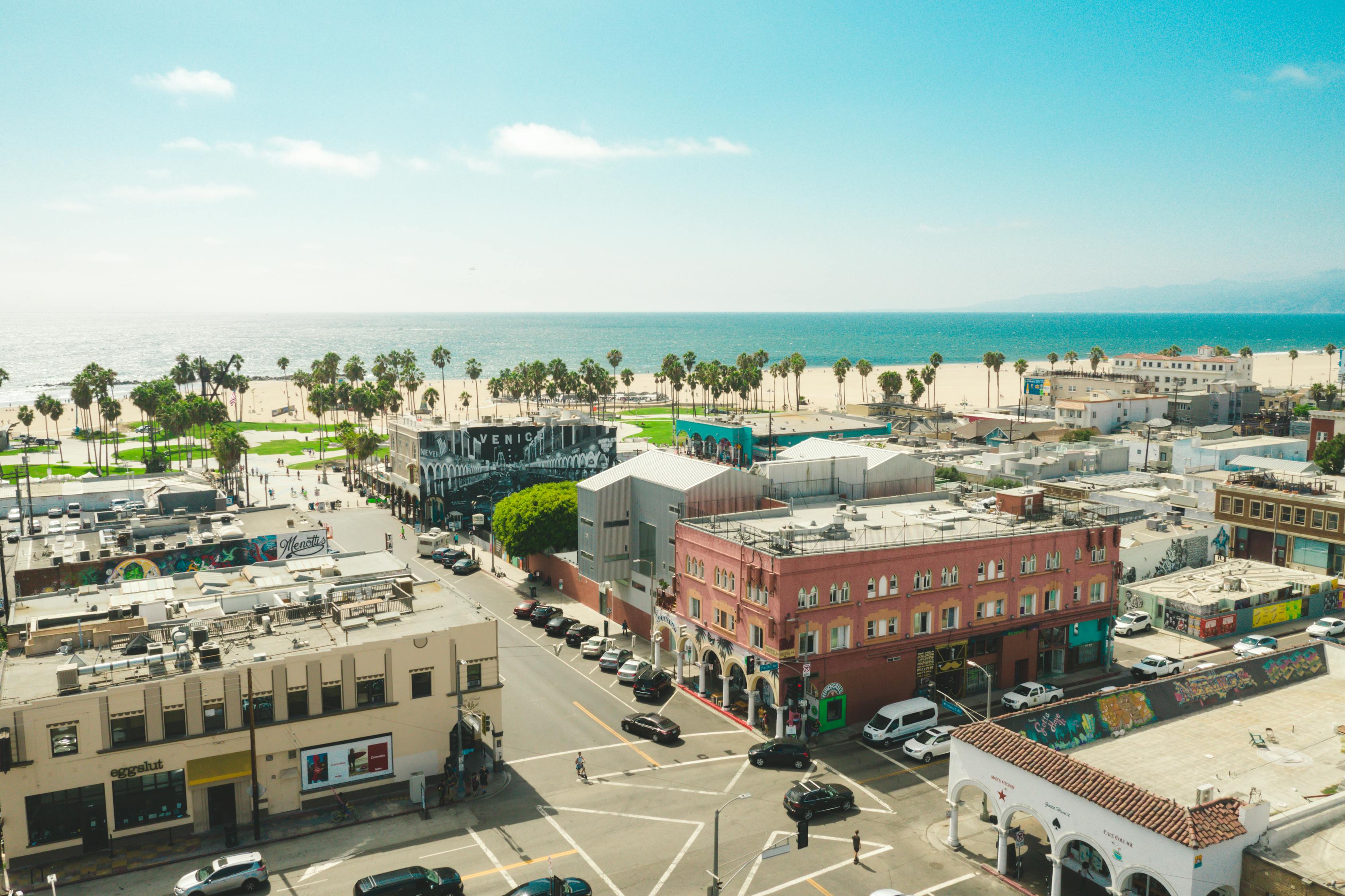 Aerial View Of Concrete Buildings Near Ocean