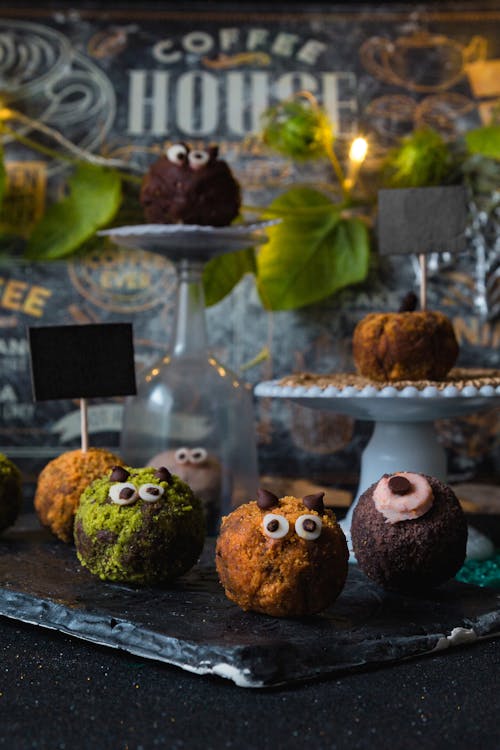 Halloween Round Chocolate Muffins in Close-up Shot