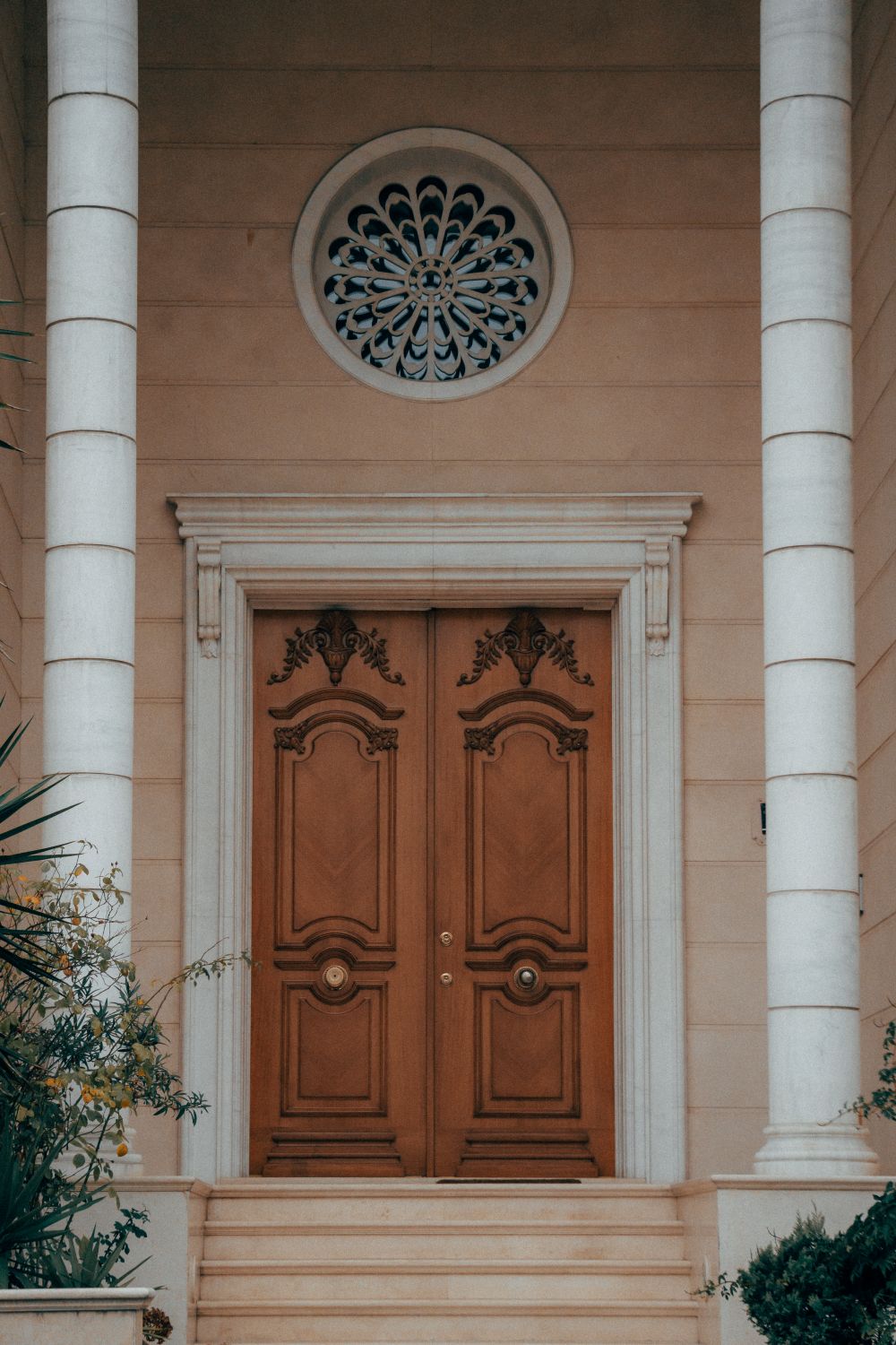 Classic carved wooden double doors
