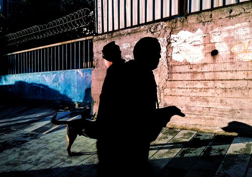 Free Silhouettes of people and a dog create dramatic street shadows in Istanbul. Stock Photo