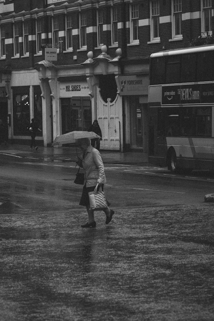 Woman Under Umbrella In Rain