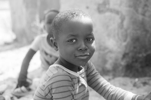 Portrait of Boy in Black and White