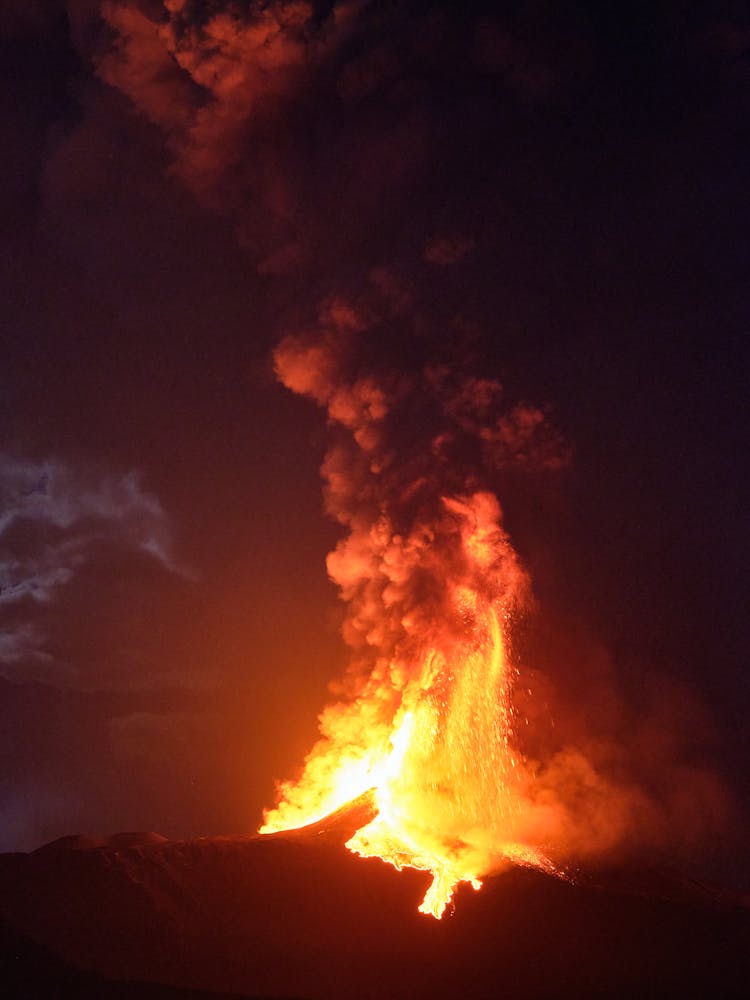 Volcano Eruption At Night 