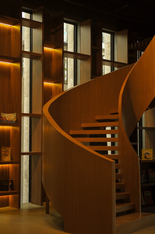 Wooden Spiral Staircase in an Establishment