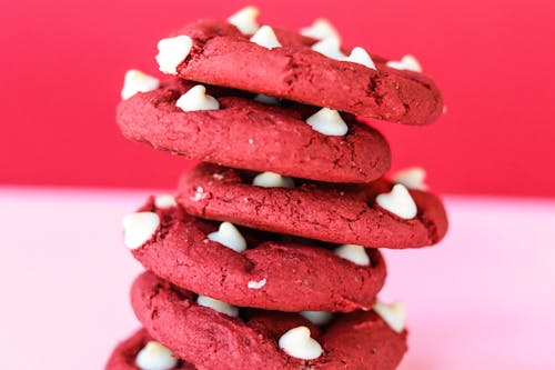 Stacks of Red Velvet Cookies in Close-up Photography