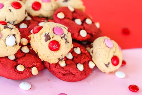 Colorful Cookies on Red Background