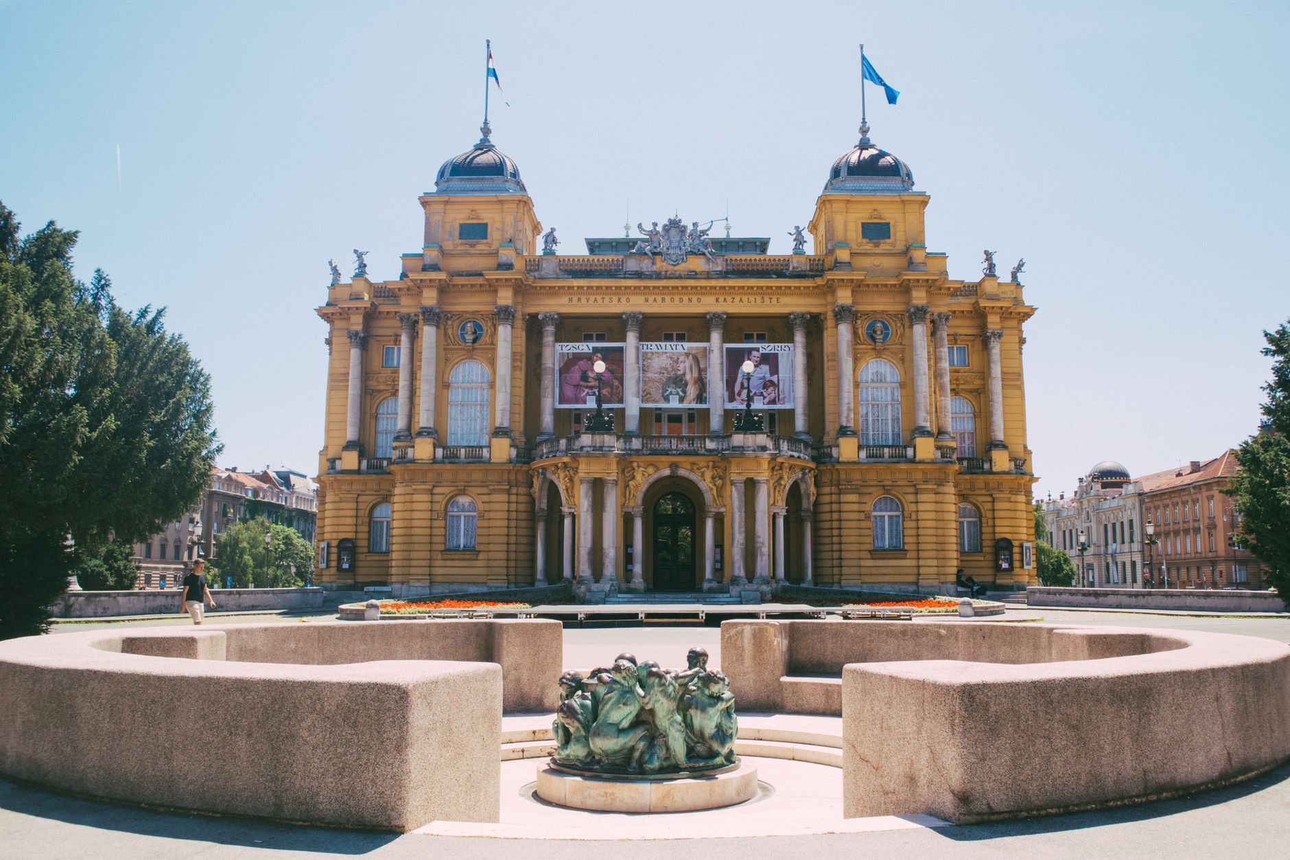 Children playing at the fountain in front of the Ivan Vazov National Theatre in Sofia