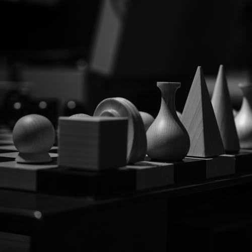 Grayscale Photo of Wooden Objects