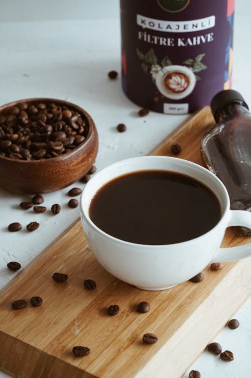 Free Coffee in a White Cup Stock Photo