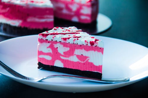 Free Slice of Vanilla and Strawberry Cake on Plate Stock Photo