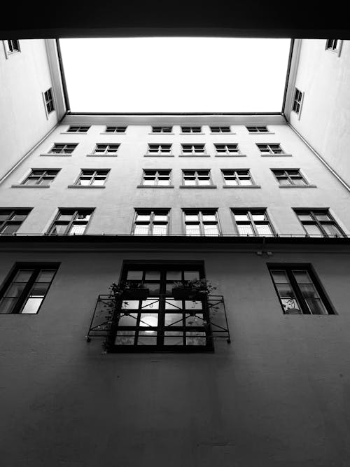 Photos gratuites de bâtiment, échelle des gris, fenêtres