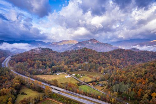 Free Stunning aerial view of autumn foliage in the mountains near Franklin, North Carolina. Stock Photo
