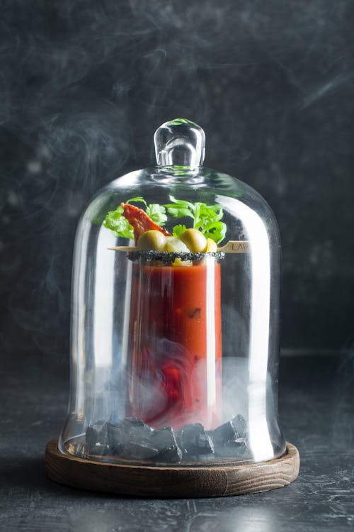 Bloody Mary Mix Drink Covered with Glass Display Dome
