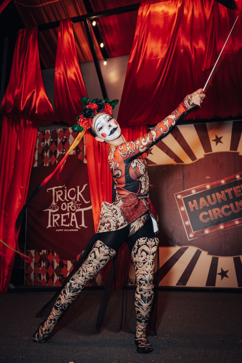 Circus performer in theatrical makeup and costume — photo by Denys Gromov on Pexels